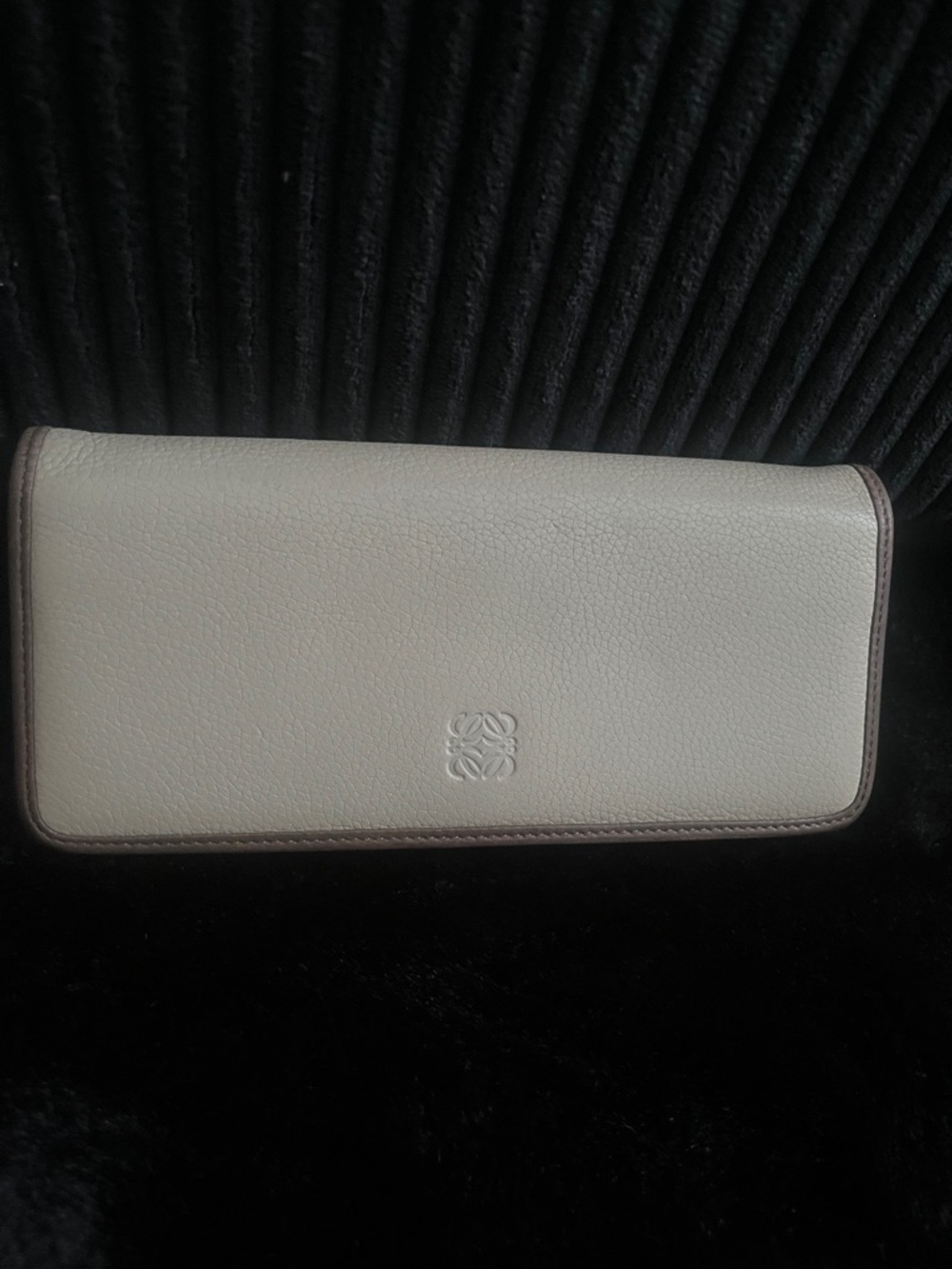 Loewe Cream Leather Continental Wallet with Brown Trim